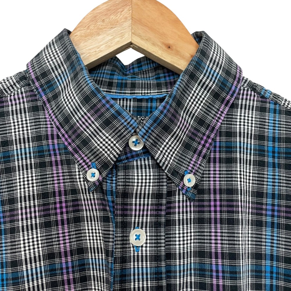 Panhandle Plaid Shirt Men Button-Down Medium Blue Purple Long Sleeve